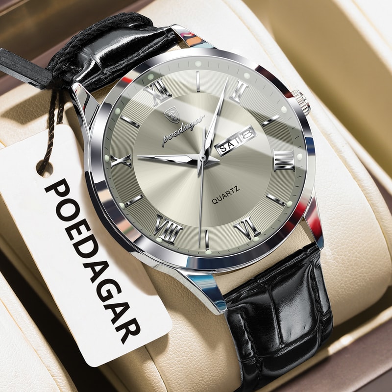 Luxury Business Wristwatch For Men Date Week Leather Quartz Male Watch Waterproof Luminous Fashion 1