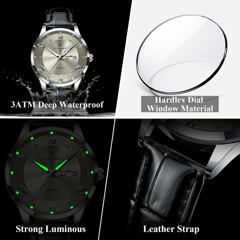 Luxury Business Wristwatch For Men Date Week Leather Quartz Male Watch Waterproof Luminous Fashion 3
