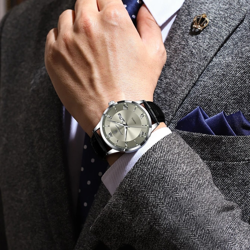 Luxury Business Wristwatch For Men Date Week Leather Quartz Male Watch Waterproof Luminous Fashion 5