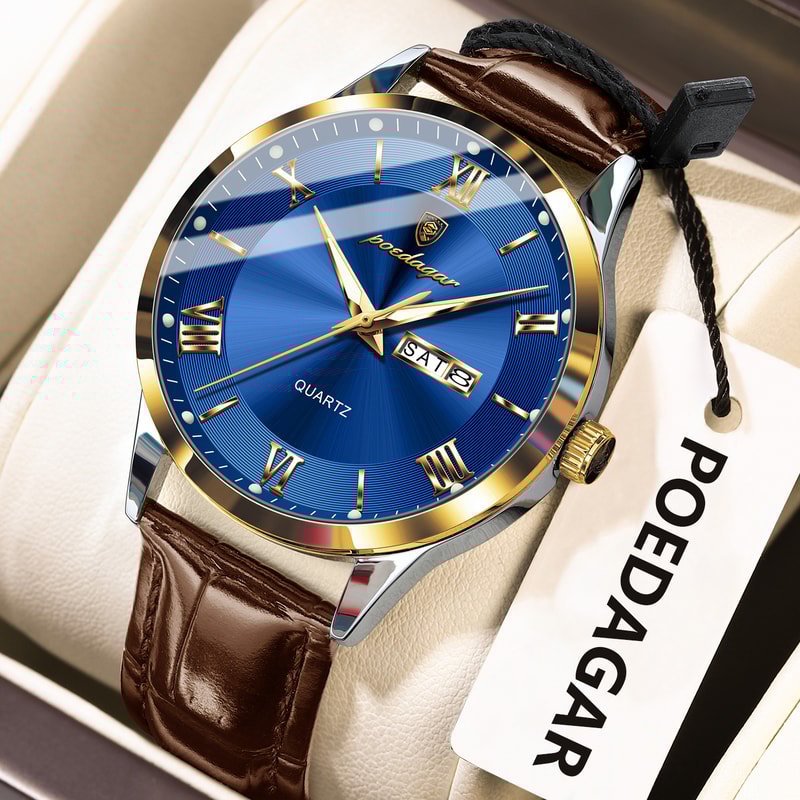 Luxury Business Wristwatch For Men Date Week Leather Quartz Male Watch Waterproof Luminous Fashion 8