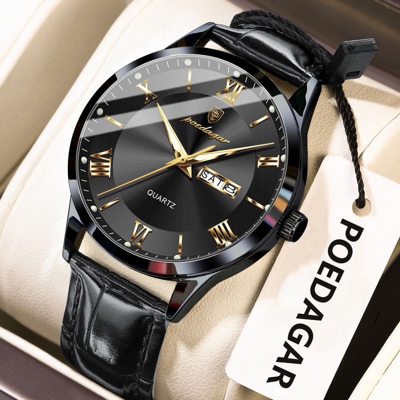 Luxury Business Wristwatch For Men Date Week Leather Quartz Male Watch Waterproof Luminous Fashion 9