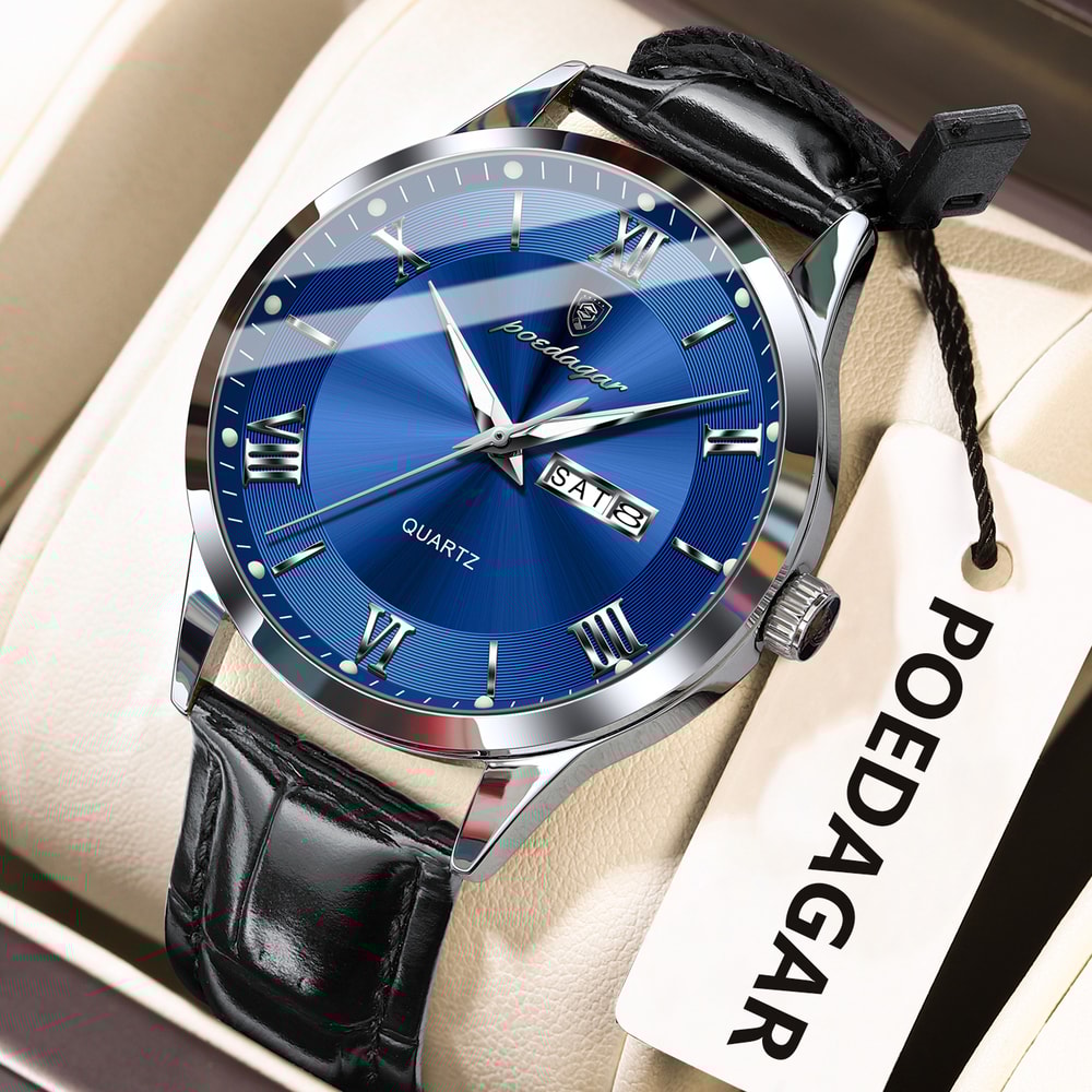 Luxury Business Wristwatch For Men Date Week Leather Quartz Male Watch Waterproof Luminous Fashion 16