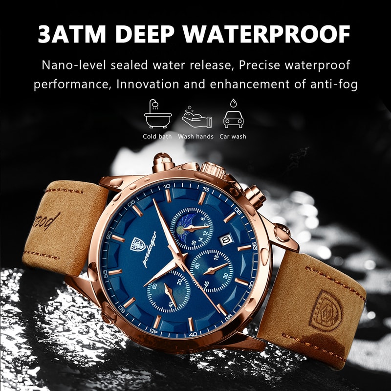 Business Leather Men Watches Clock Sports Luxury Men Quartz Watch Waterproof Chronograph Luminous D 1