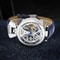 Automatic Mechanical Watch High-End Waterproof with Leather Strap, Stainless Steel Transparent Back Cover