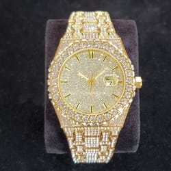 famous brand fashion iced out quartz wristwatch, luxury diamond gold watches for men, shiny stainless steel