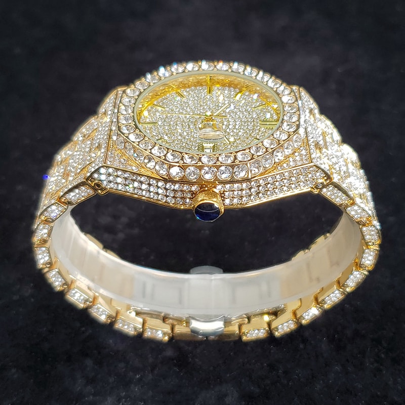 Famous Brand Fashion Iced Out Quartz Wristwatch Luxury Diamond Gold Watches For Men Shiny Stainless 3