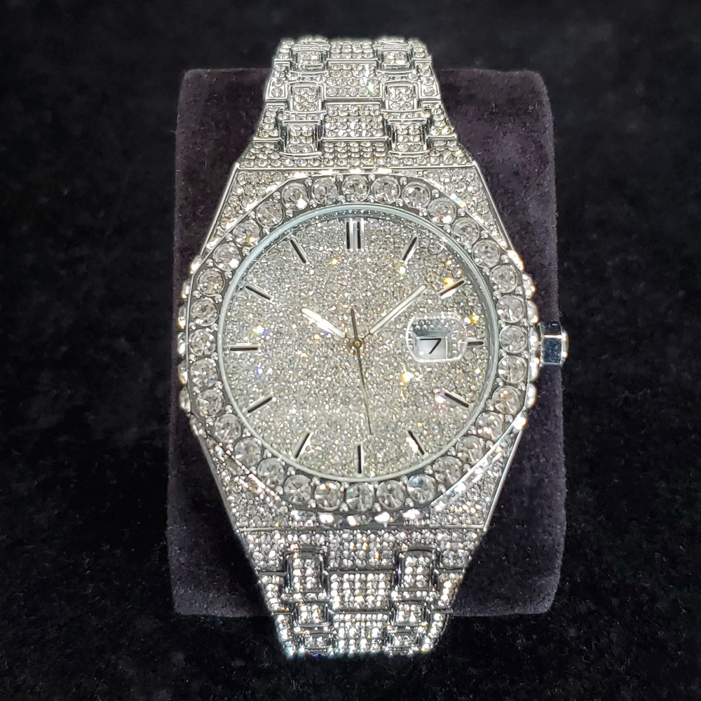 Famous Brand Fashion Iced Out Quartz Wristwatch Luxury Diamond Gold Watches For Men Shiny Stainless 6