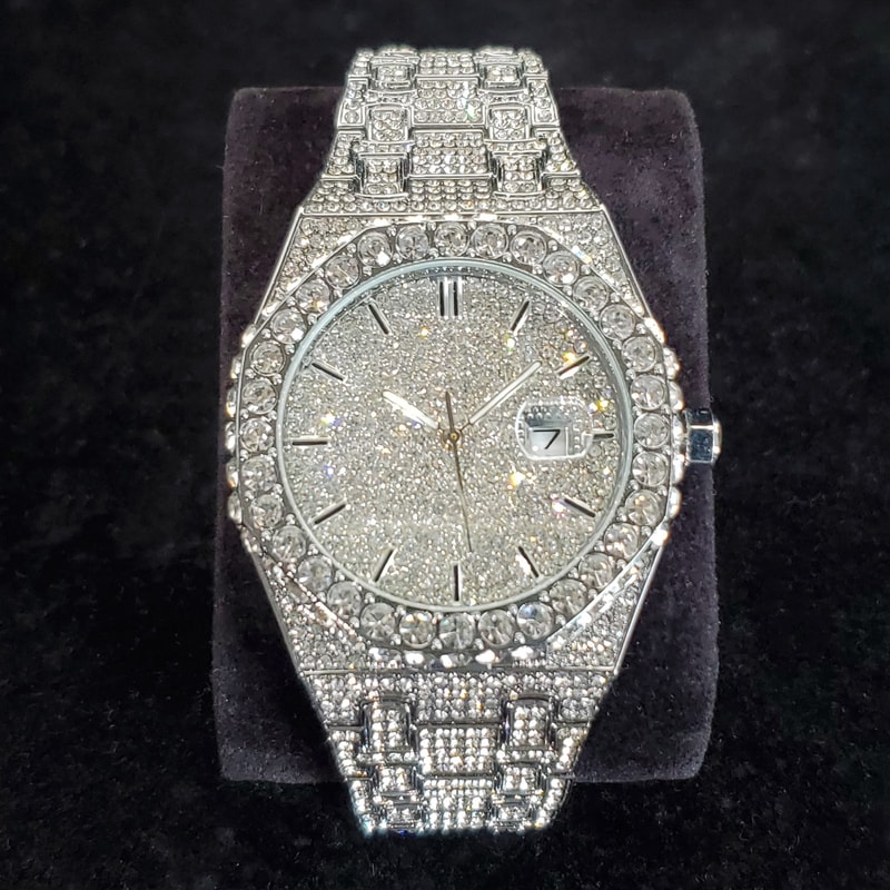 Famous Brand Fashion Iced Out Quartz Wristwatch Luxury Diamond Gold Watches For Men Shiny Stainless 6