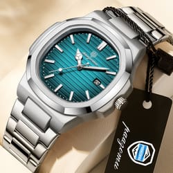 men watch luxury waterproof, square quartz stainless steel, luminous date business male clock