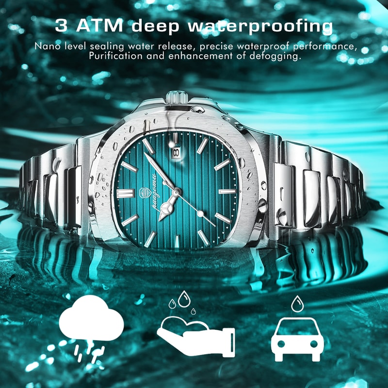 Men Watch Luxury Waterproof Square Quartz Stainless Steel Luminous Date Business Male Clock 3