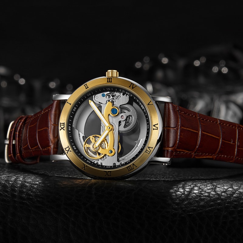 Automatic Mechanical Mens Watch, Mechanical Wristwatches Watches for Man, Watches Golden Bridge Skeleton