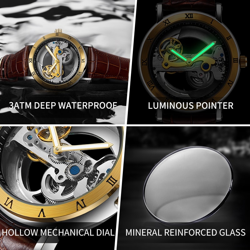 Automatic Mechanical Mens Watch, Mechanical Wristwatches Watches for Man, Watches Golden Bridge Skeleton