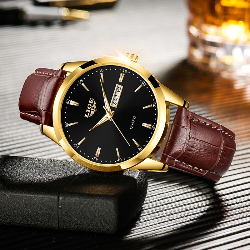 Leather Mens Quartz Wristwatch Business Man Watch Waterproof Luminous Auto Date Week Men Watches Fo
