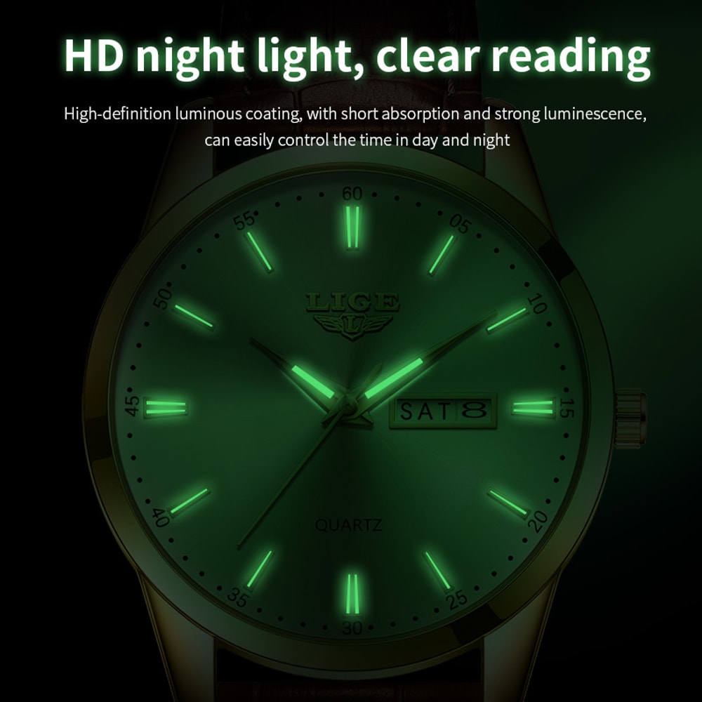 Leather Mens Quartz Wristwatch Business Man Watch Waterproof Luminous Auto Date Week Men Watches Fo