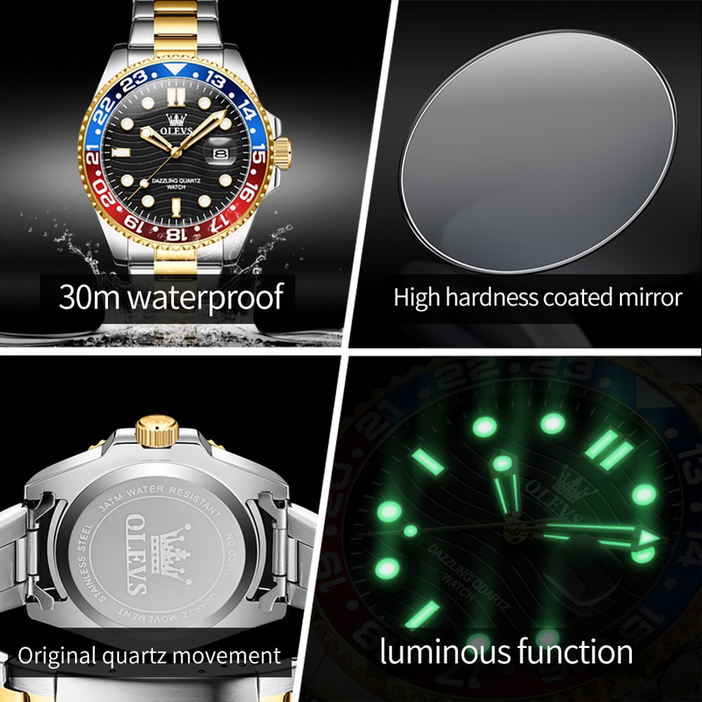 Waterproof Calendar Luminous Quartz Watch, Original Luxury Men's Watches, Stainless Steel Authentic Watch for Man