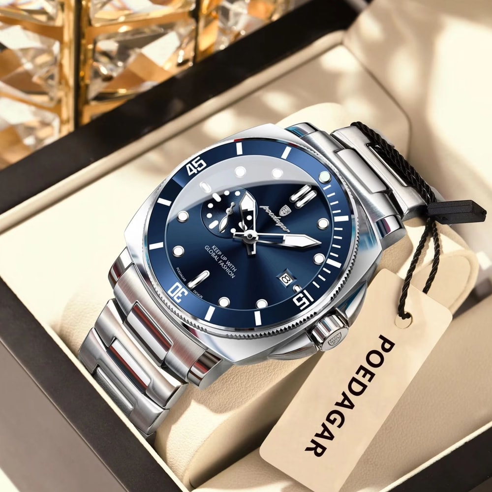 Waterproof Luminous Date Mens Watches Stainless Steel Business Quartz Luxury Wristwatch For Men 1