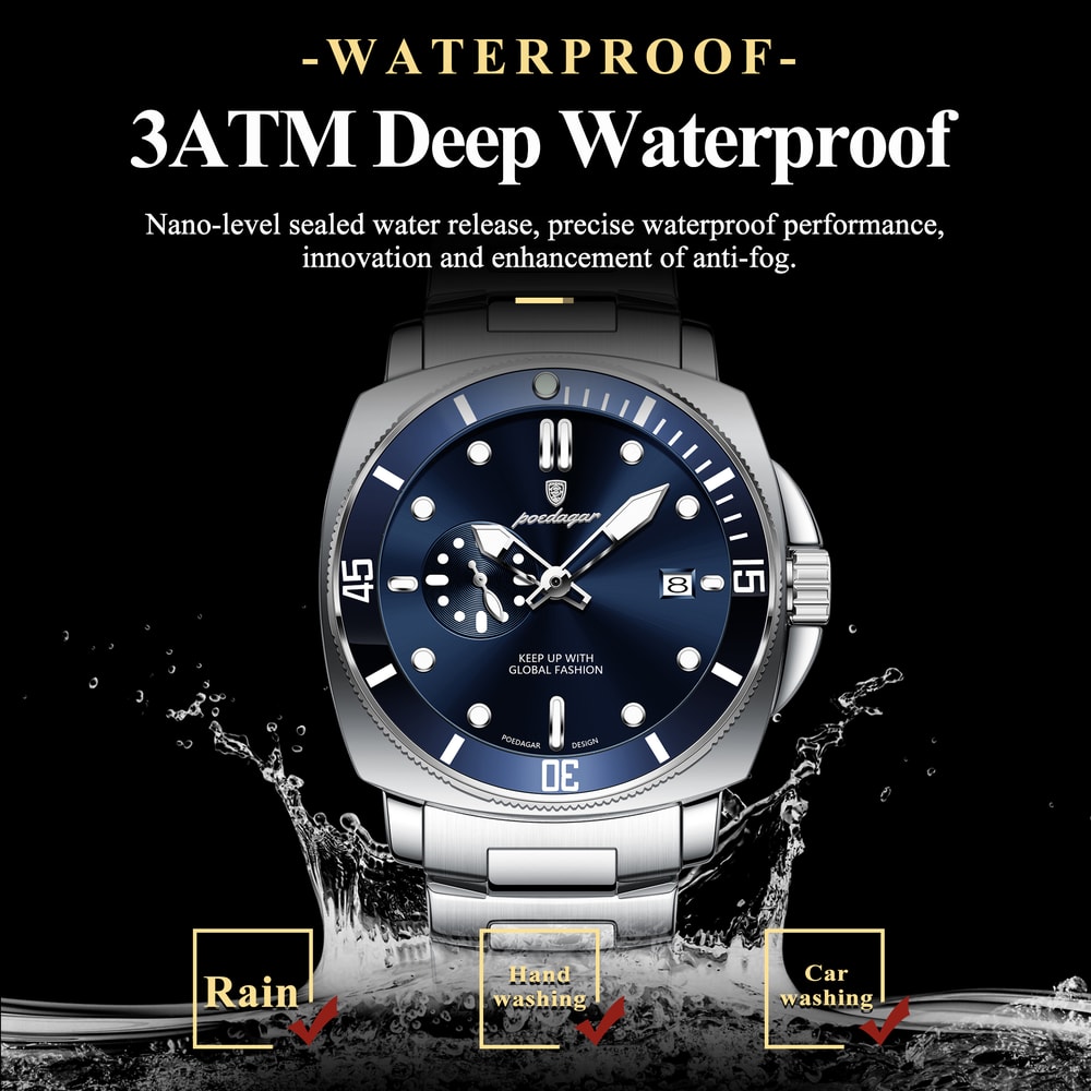 Waterproof Luminous Date Mens Watches Stainless Steel Business Quartz Luxury Wristwatch For Men 2