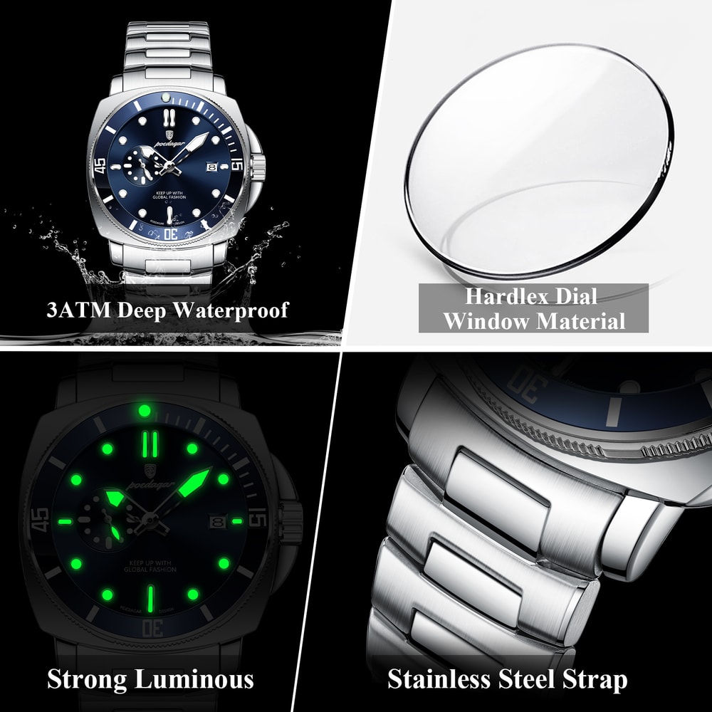 Waterproof Luminous Date Mens Watches Stainless Steel Business Quartz Luxury Wristwatch For Men 3