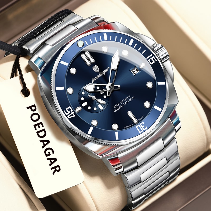 Waterproof Luminous Date Mens Watches Stainless Steel Business Quartz Luxury Wristwatch For Men 6