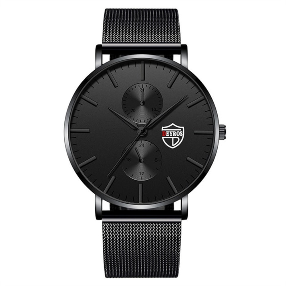 Men Business Casual Quartz Wrist Watch, Luxury Black Stainless Steel Mesh Belt, Ultra Thin Design