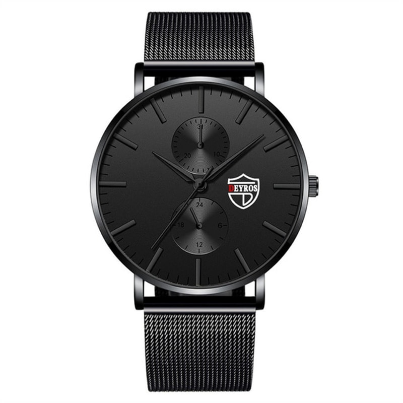 Men Business Casual Quartz Wrist Watch, Luxury Black Stainless Steel Mesh Belt, Ultra Thin Design