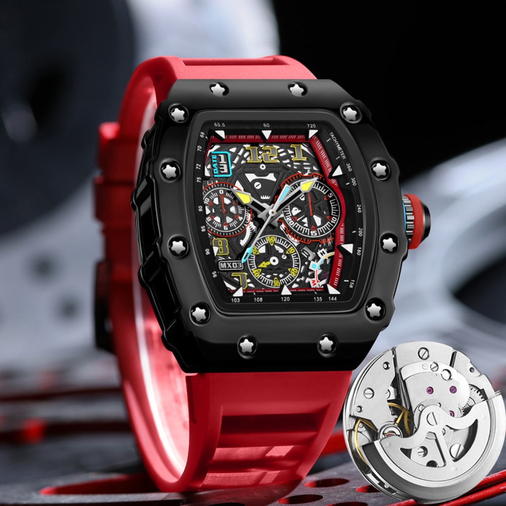 Richard Luminous Calendar Barrel Hollow Mechanical Watch Luxury Waterproof Watches For Men 0