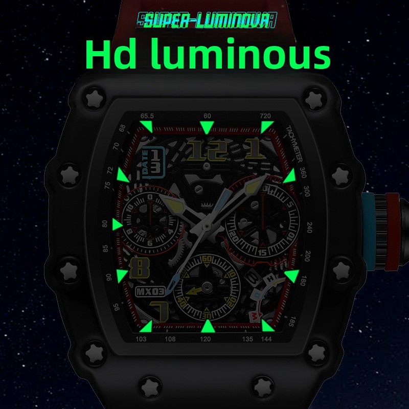 Richard Luminous Calendar Barrel Hollow Mechanical Watch Luxury Waterproof Watches For Men 1