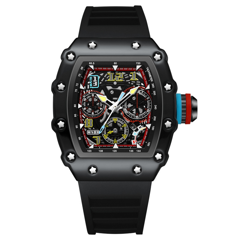 Richard Luminous Calendar Barrel Hollow Mechanical Watch Luxury Waterproof Watches For Men 4