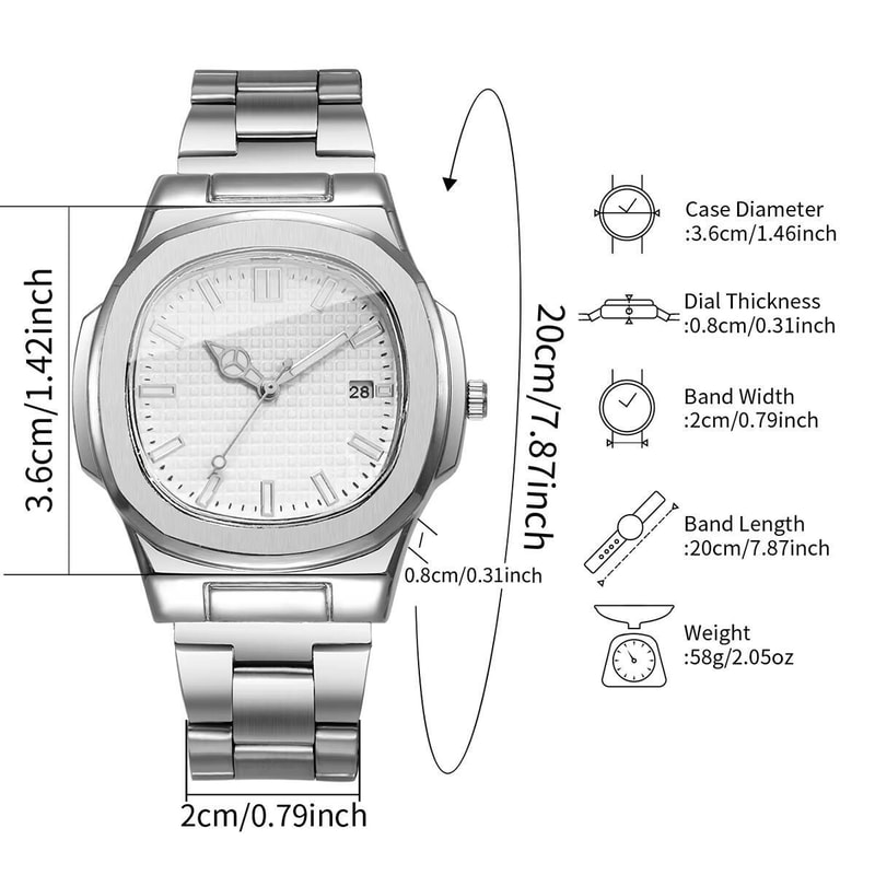 Calendar Mens Quartz Watch Luxury Square Men Business Watches 3