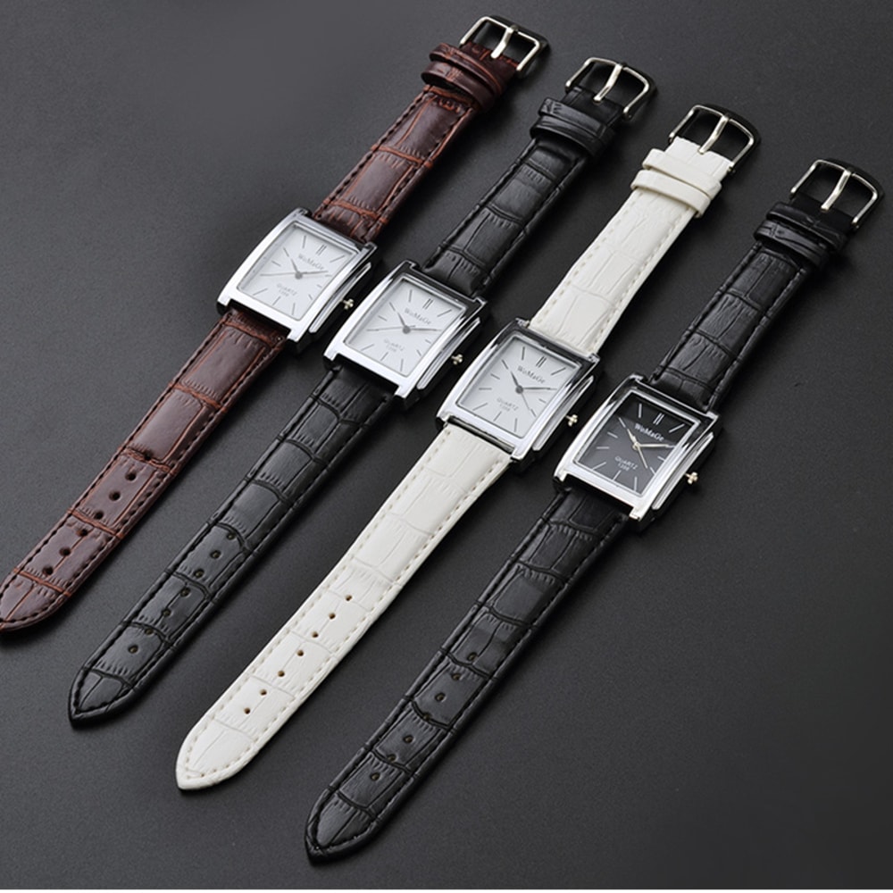 Luxury Quartz Clock Men Square Watch Black White Case Leather Band For Women And Men 1