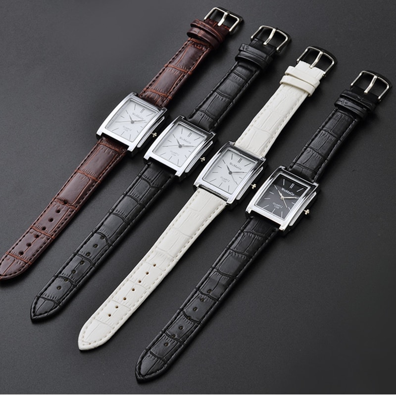 Luxury Quartz Clock Men Square Watch Black White Case Leather Band For Women And Men 1