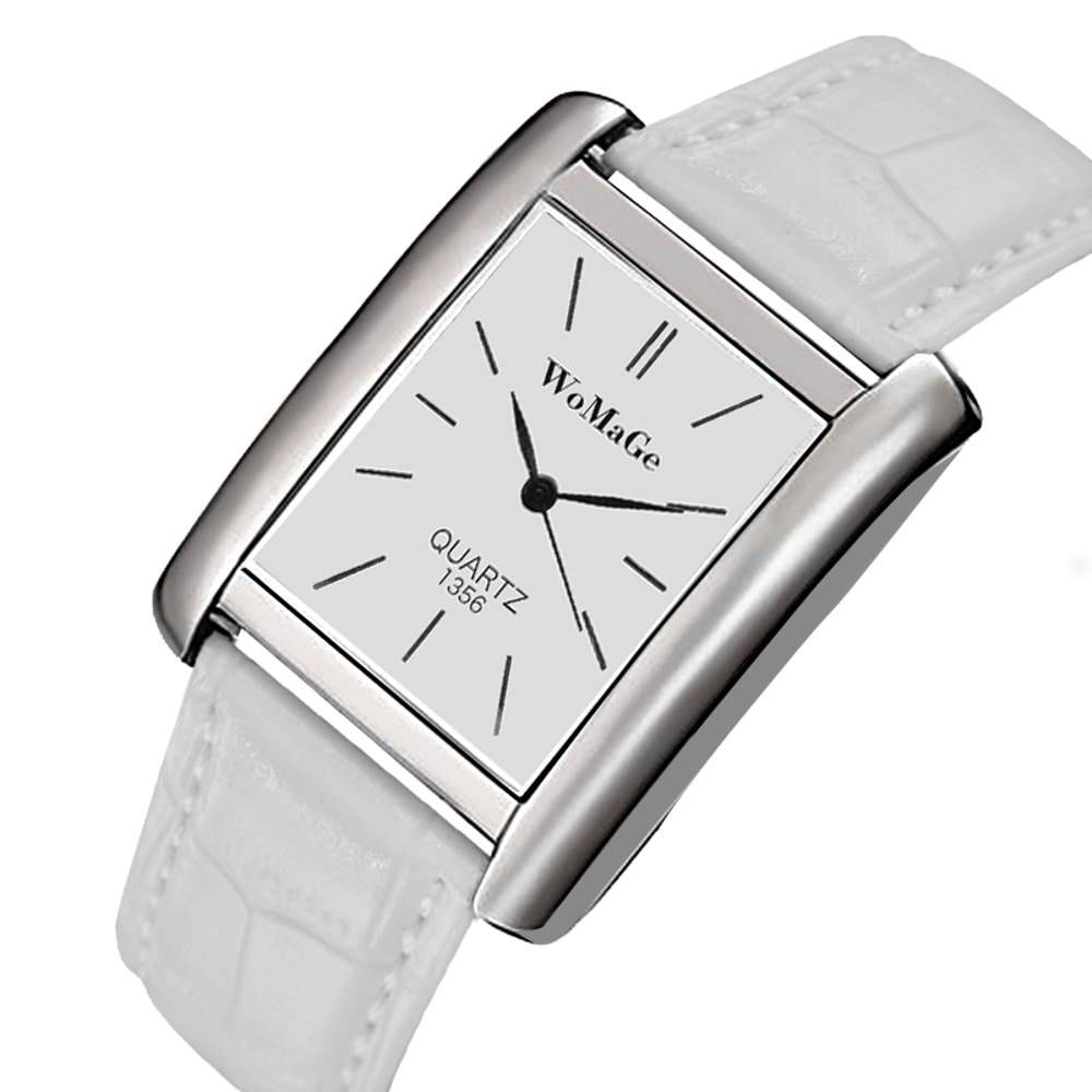 Luxury Quartz Clock Men Square Watch Black White Case Leather Band For Women And Men 8