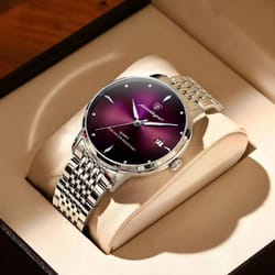 luxury casual men's watch, waterproof quartz, stainless steel, date display with night light