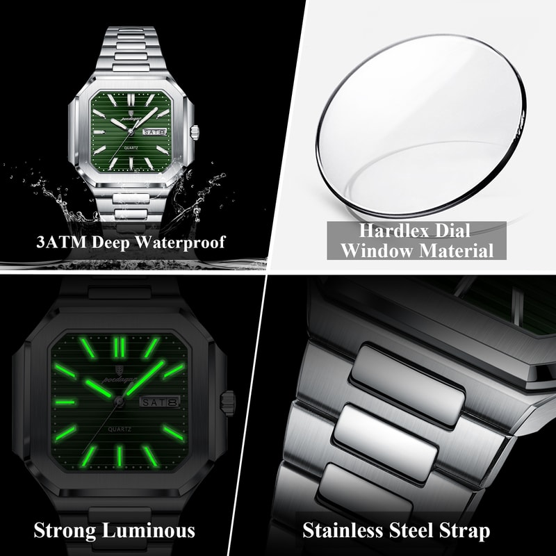 Stainless Steel Luxury Square Male Watch Waterproof Luminous Date Week Quartz Watches For Men Fashi 3