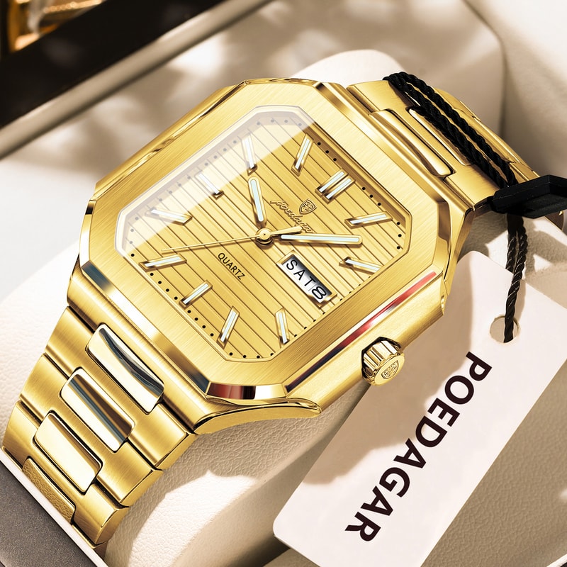 Stainless Steel Luxury Square Male Watch Waterproof Luminous Date Week Quartz Watches For Men Fashi 8
