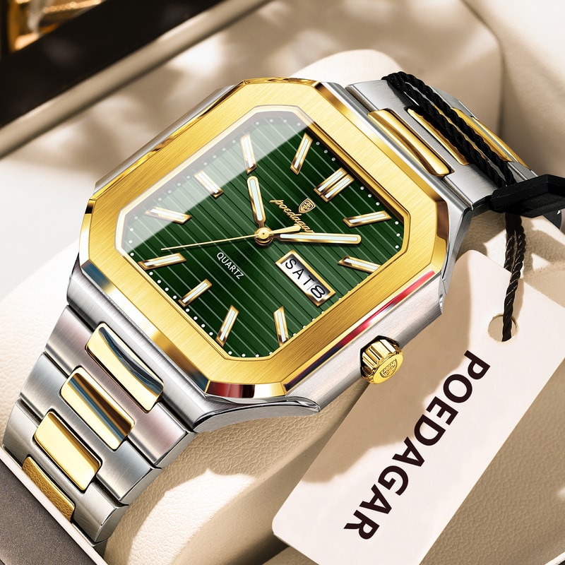 Stainless Steel Luxury Square Male Watch Waterproof Luminous Date Week Quartz Watches For Men Fashi 15
