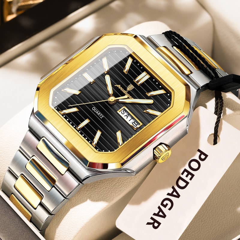 Stainless Steel Luxury Square Male Watch Waterproof Luminous Date Week Quartz Watches For Men Fashi 13