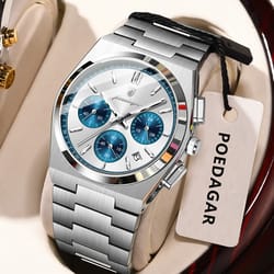 luminous business watches for men, fashion men wristwatch chronograph date, stainless steel quartz man clock waterproof