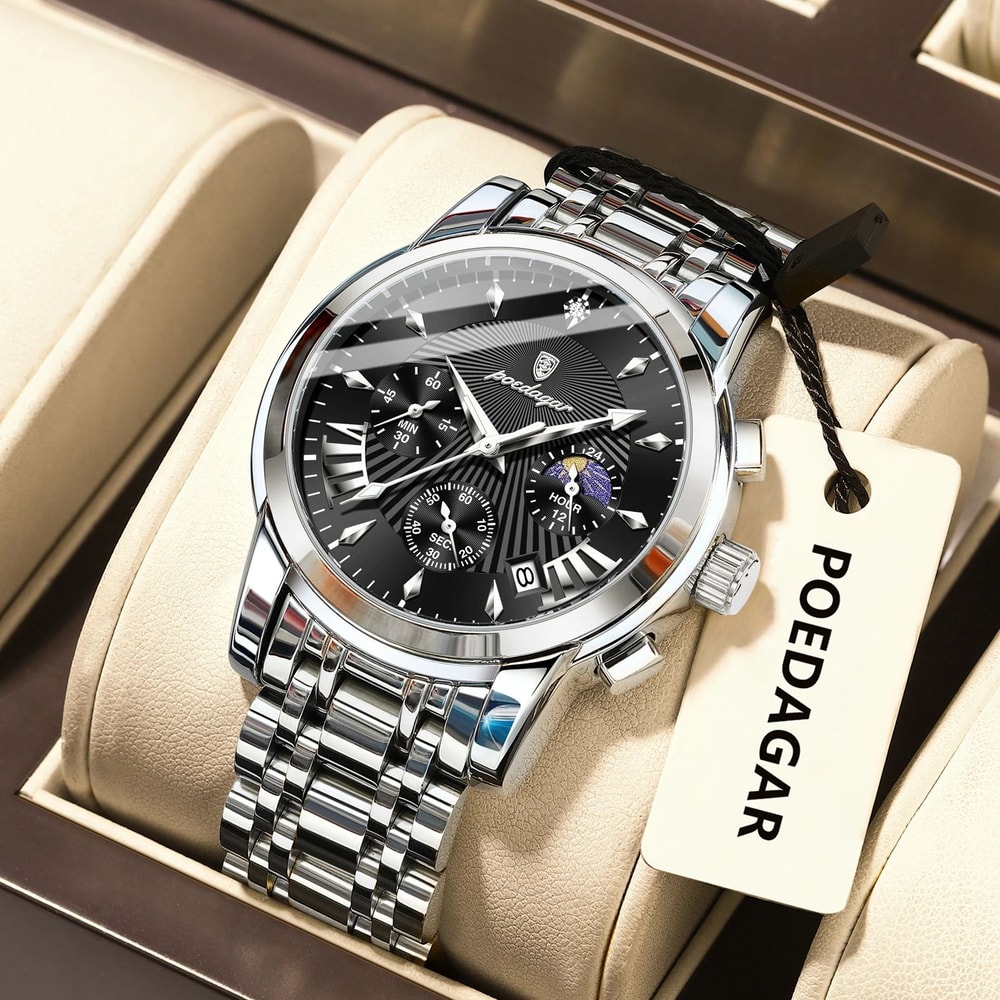 Mens Quartz Watches Stainless Steel Chronograph Original Military Waterproof Luminous Date Watch 0
