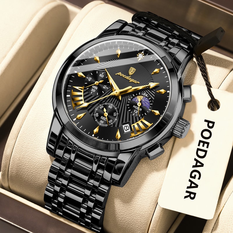 Mens Quartz Watches Stainless Steel Chronograph Original Military Waterproof Luminous Date Watch 8