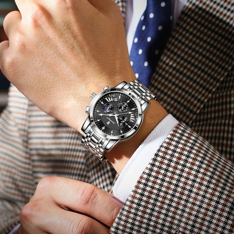 Mens Quartz Watches Stainless Steel Chronograph Original Military Waterproof Luminous Date Watch 5