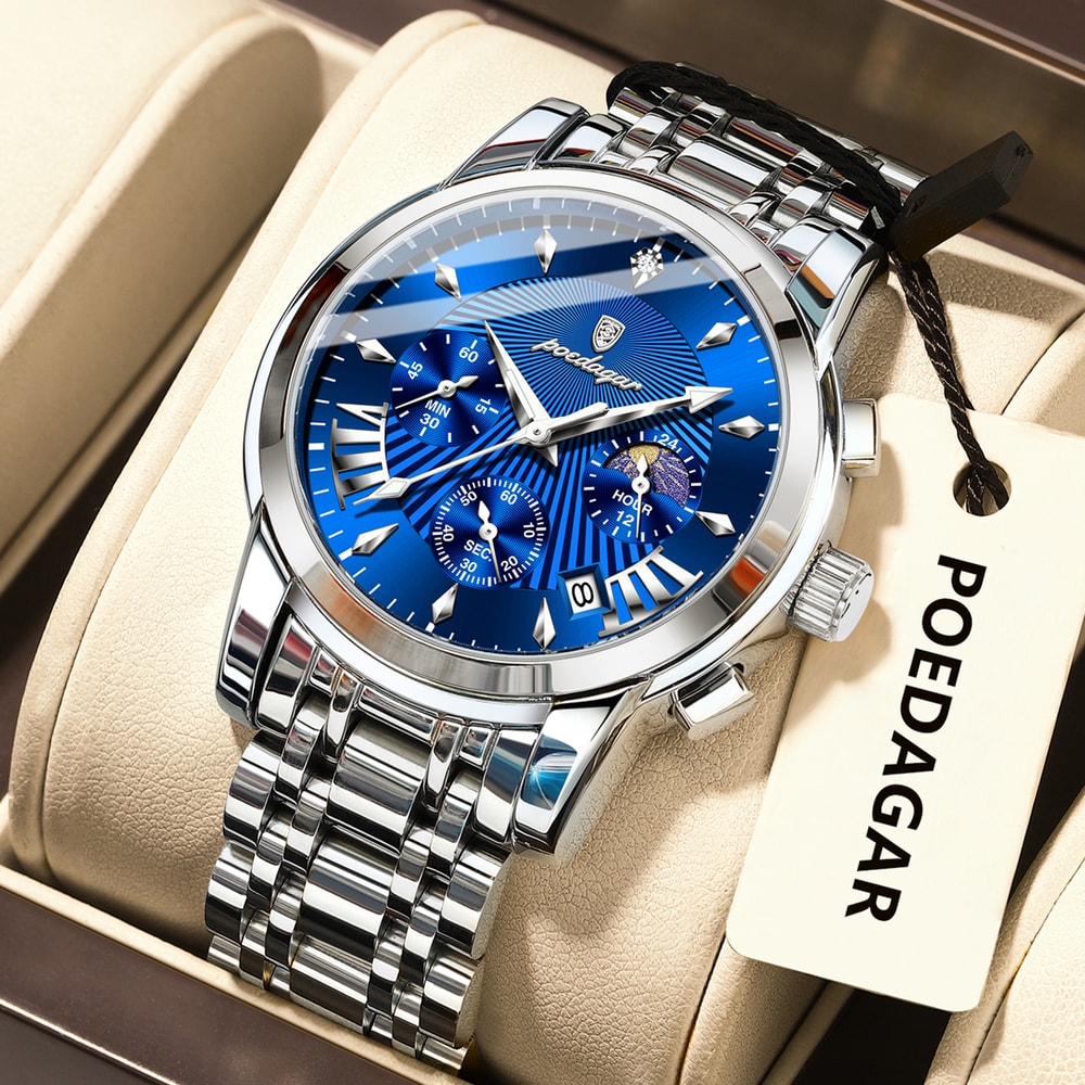 Mens Quartz Watches Stainless Steel Chronograph Original Military Waterproof Luminous Date Watch 10