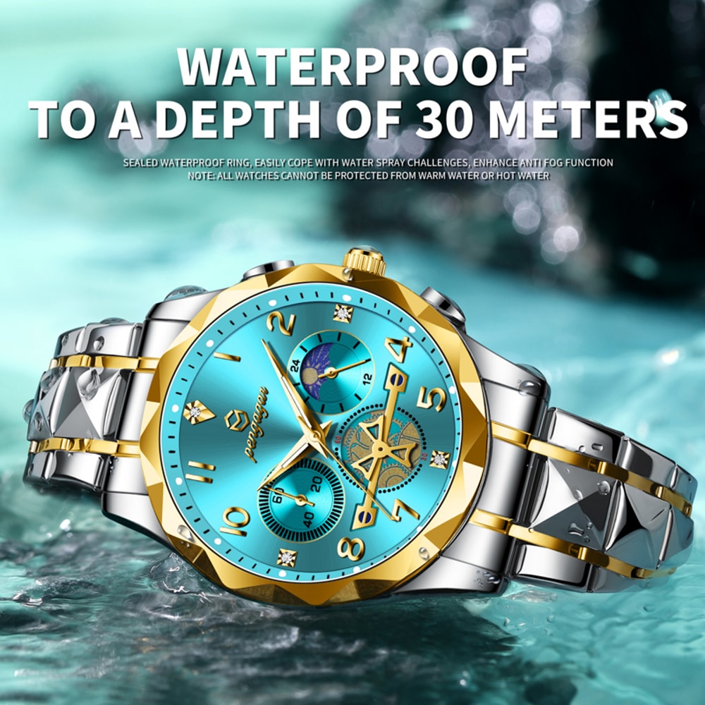 Stainless Steel Chronograph Fashion Man Wristwatch Luminous Quartz Watch For Men Waterproof Luxury 2