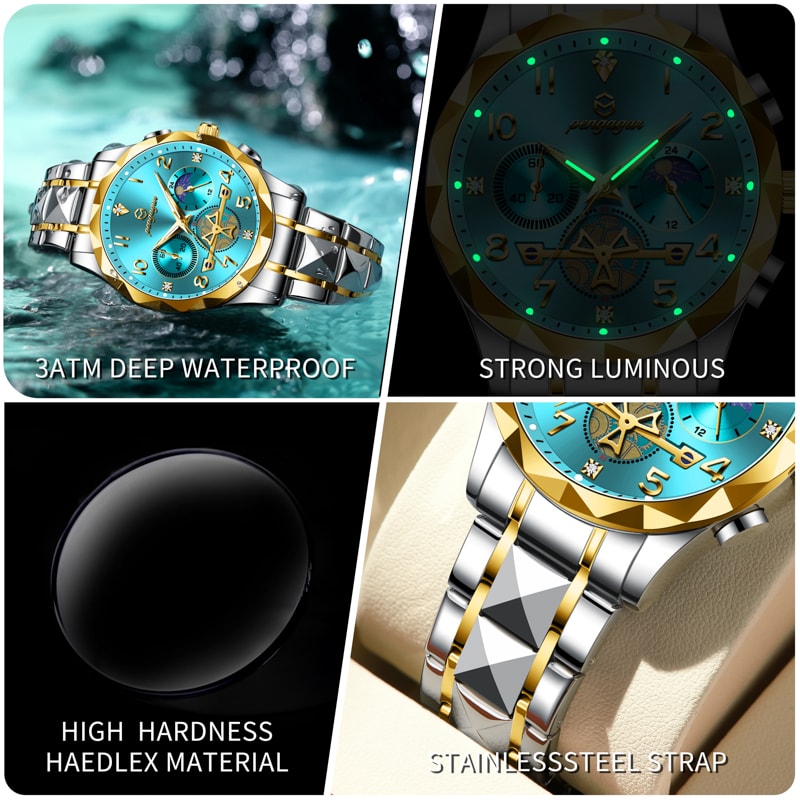 Stainless Steel Chronograph Fashion Man Wristwatch Luminous Quartz Watch For Men Waterproof Luxury 3