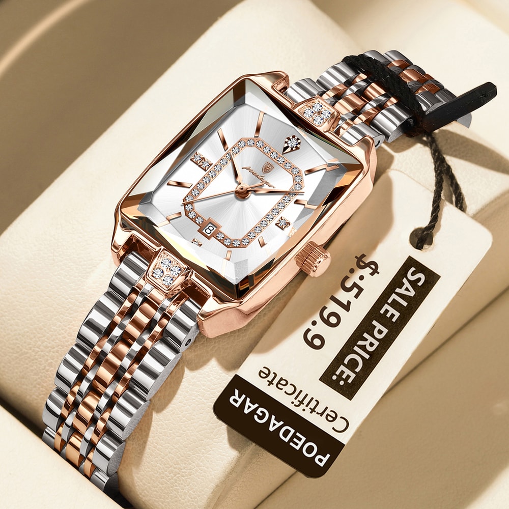 Elegant Waterproof Calendar Watch Stainless Steel Quartz Luxury Watch For Women 8