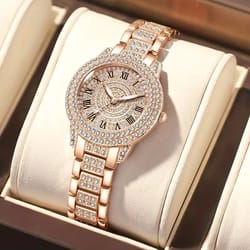 full diamond roman quartz watch set in luxury gold, silver, rose gold alloy, perfect for business occasions