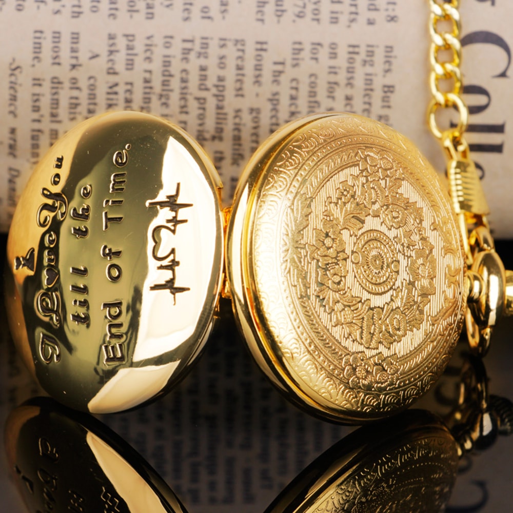 I Love You Couple Gift Watch Pendant Luxury Golden Quartz Pocket Watch High Quality Fashionable Chr 4
