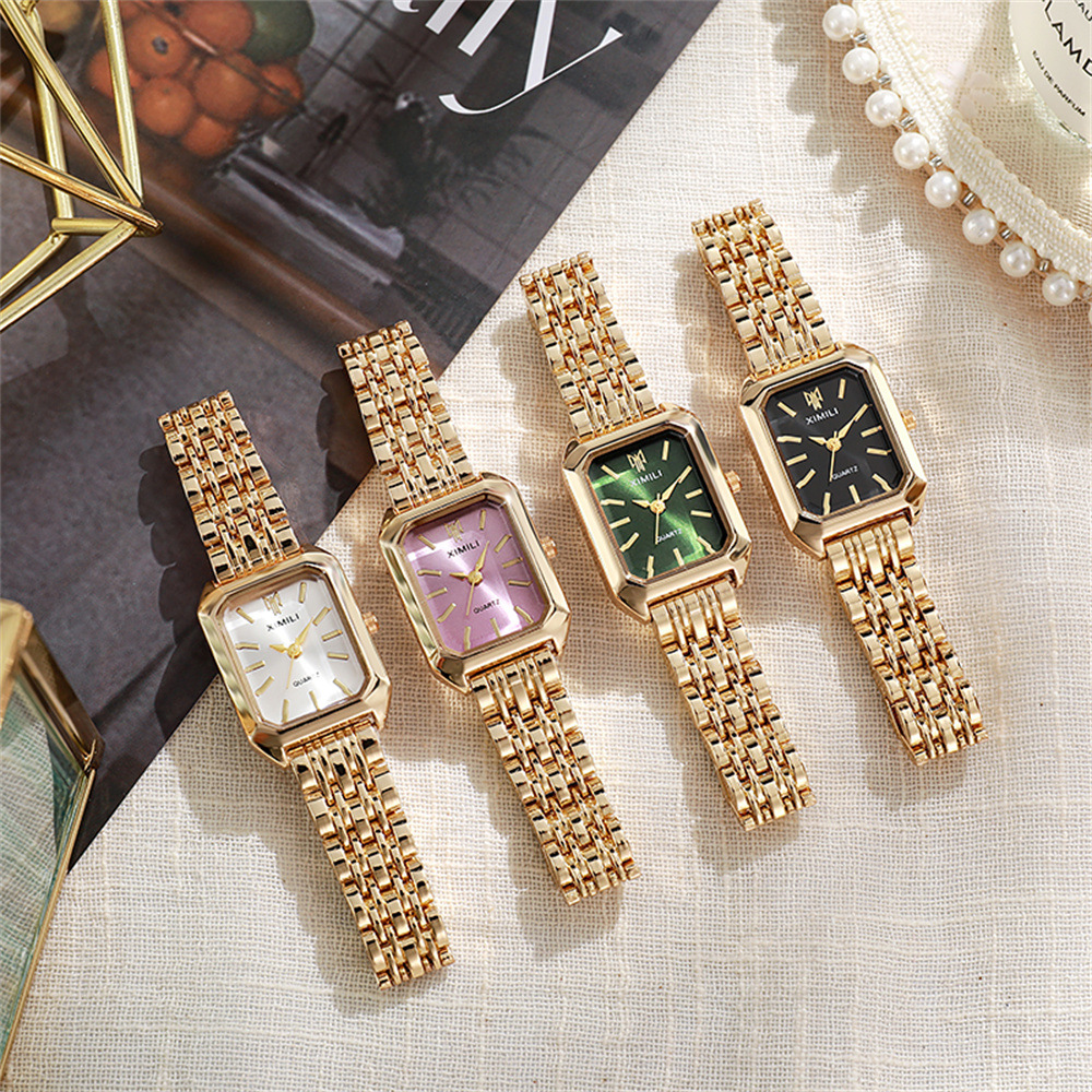 Luxury Ladies Quartz Wristwatches, Women's Fashion Square Watches, Gold Alloy Strap Female Roman Scale Clock