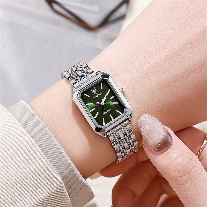 Luxury Ladies Quartz Wristwatches, Women's Fashion Square Watches, Gold Alloy Strap Female Roman Scale Clock