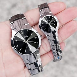 luxury stainless steel waterproof quartz watches, calendar date lovers couple watch